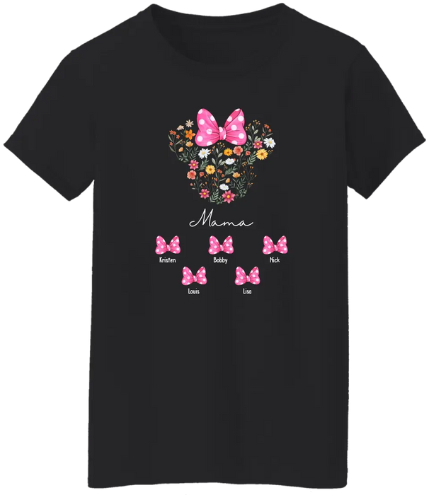 Mouse Ears Mama Flower - Personalized Mothers Day Shirts with Kids Name Shirt, Unique Gift for Mom