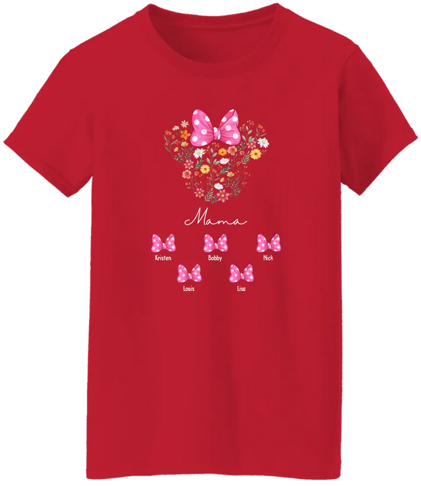 Mouse Ears Mama Flower - Personalized Mothers Day Shirts with Kids Name Shirt, Unique Gift for Mom