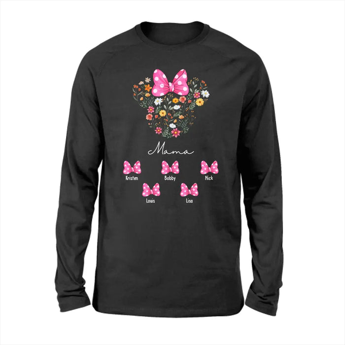 Mouse Ears Mama Flower - Personalized Mothers Day Shirts with Kids Name Shirt, Unique Gift for Mom