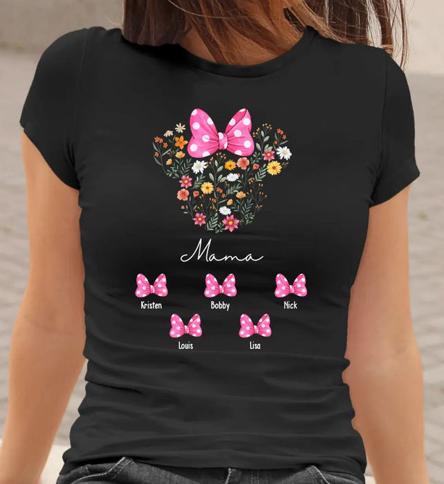 Mouse Ears Mama Flower - Personalized Mothers Day Shirts with Kids Name Shirt, Unique Gift for Mom