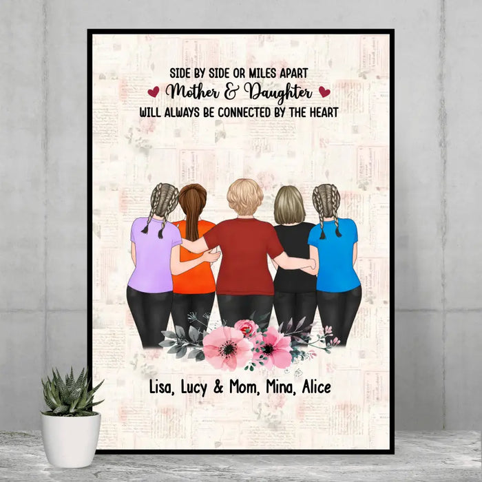 Side By Side Or Miles Apart Mother & Daughter Will Always Be Connected By The Heart- Personalized Gifts Custom Poster for Mom, Mothers Day Gifts From Daughters