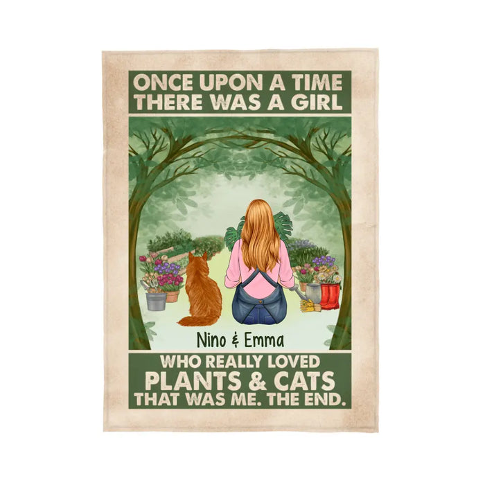 Personalized Blanket, Once Upon A Time There Was A Girl Who Really Loved Plants And Cats, Gift For Gardeners And Cat Lovers