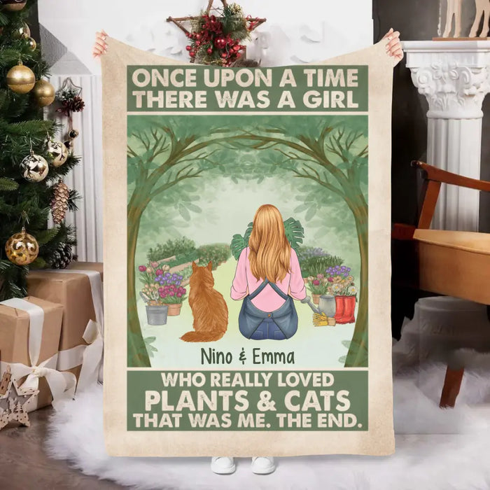 Personalized Blanket, Once Upon A Time There Was A Girl Who Really Loved Plants And Cats, Gift For Gardeners And Cat Lovers