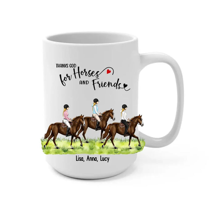 Thanks God For Horses and Friends - Personalized Gifts Custom Horse Riding Mug For Horse Lovers, Friends, Sisters