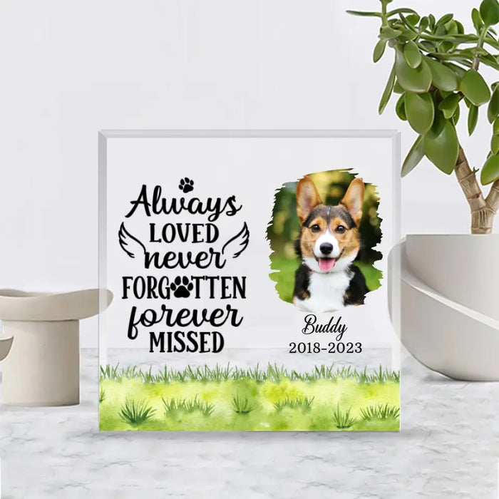 Always Loved Never Forgotten - Personalized Photo Upload Gifts Custom Memorial Acrylic Plaque for Loss of Pet, Dog Cat Loss Sympathy Gifts