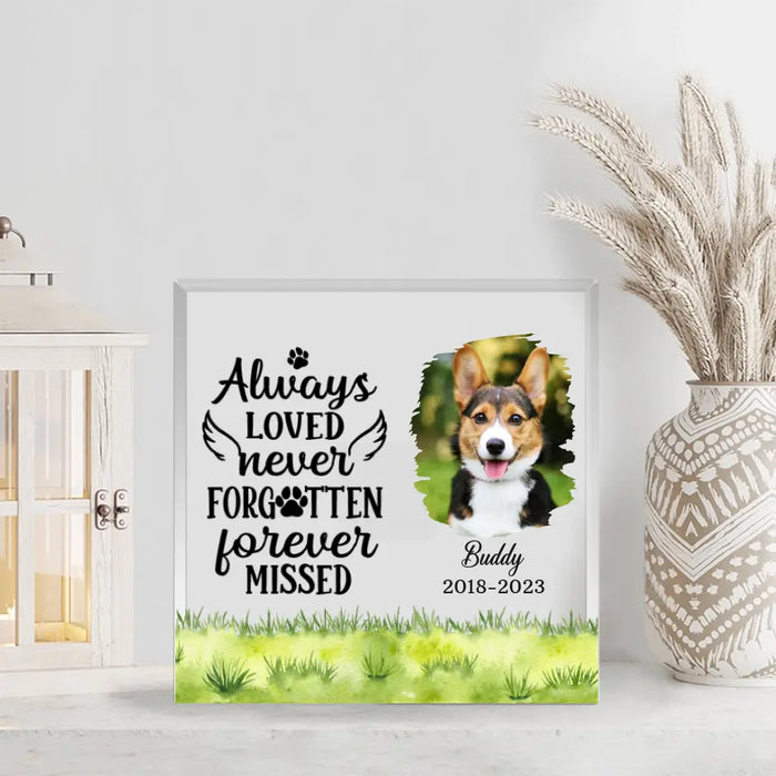 Always Loved Never Forgotten - Personalized Photo Upload Gifts Custom Memorial Acrylic Plaque for Loss of Pet, Dog Cat Loss Sympathy Gifts
