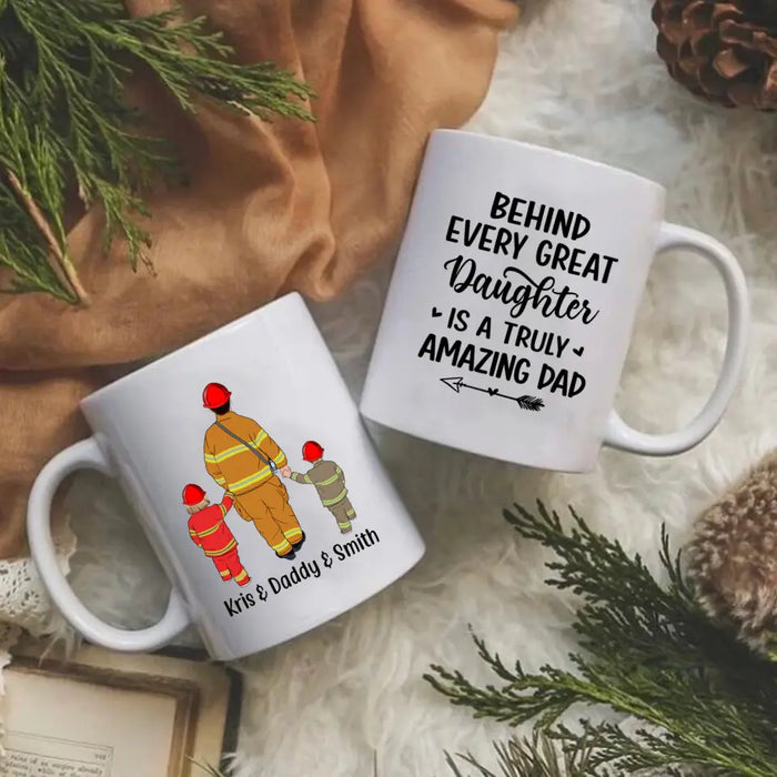 Behind Every Great - Personalized Gifts Custom Firefighter Mug for Dad, Firefighter Gifts