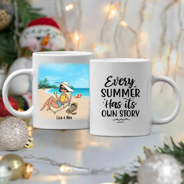 Every Summer Has Its Own Story - Personalized Gifts Custom Beach Mug for Cat Mom, for Cat Dad, Beach Lovers