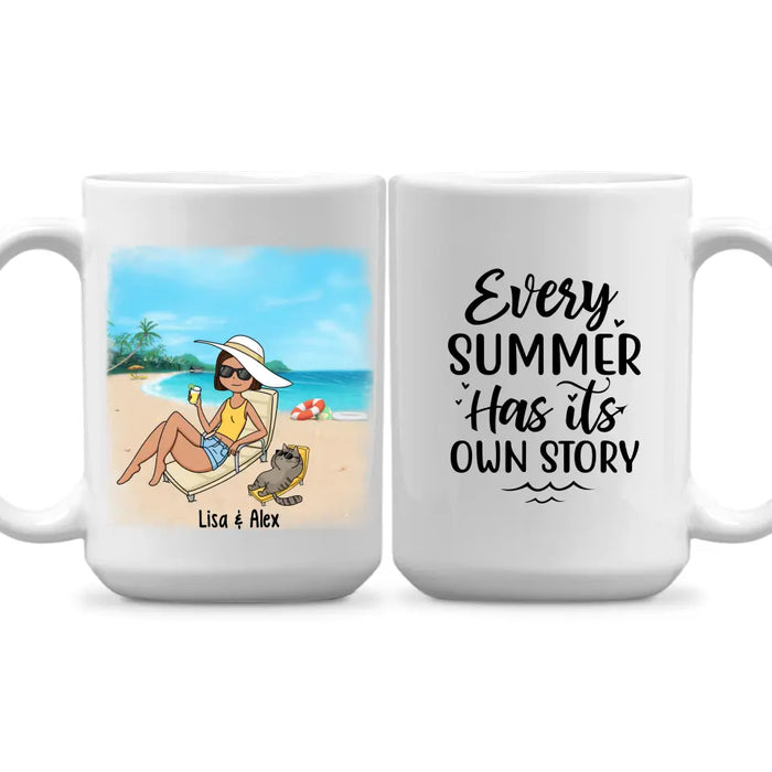 Every Summer Has Its Own Story - Personalized Gifts Custom Beach Mug for Cat Mom, for Cat Dad, Beach Lovers