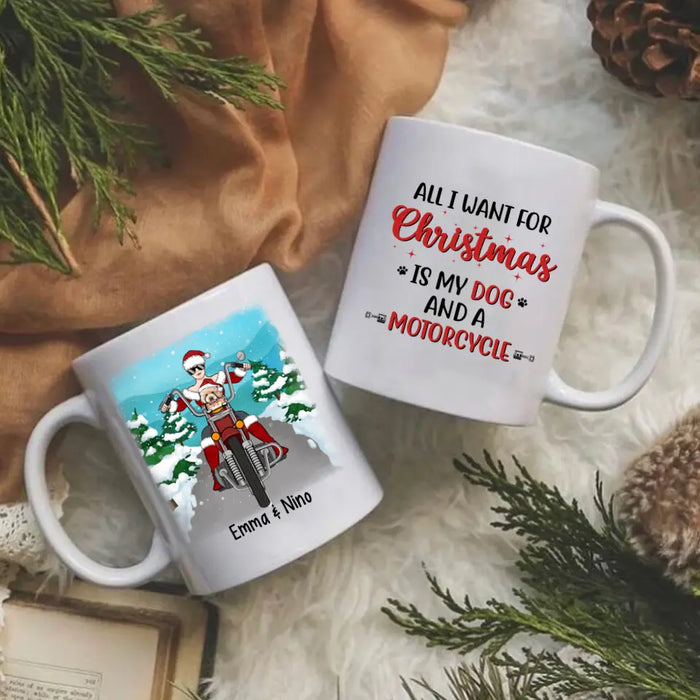 Personalized Mug, All I Want For Christmas Is My Dogs And A Motorcycle, Christmas Gift For Bikers And Dog Lovers