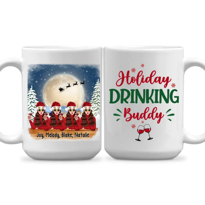 Personalized Mug, Up To 4 Girls, Running On Wine And Christmas, Christmas Theme, Christmas Gift For Friends, Sisters