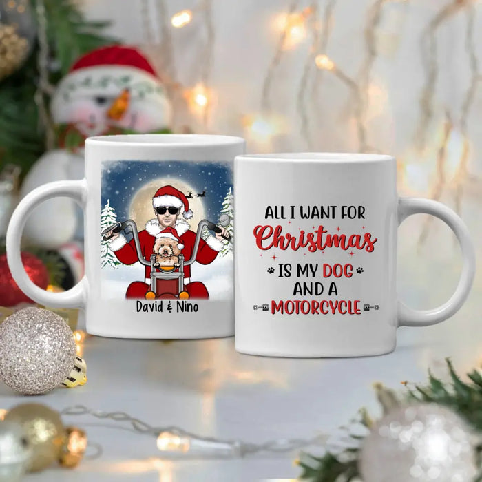 Personalized Mug, Motorcycle Man With Dogs, Christmas Gift For Bikers And Dog Lovers