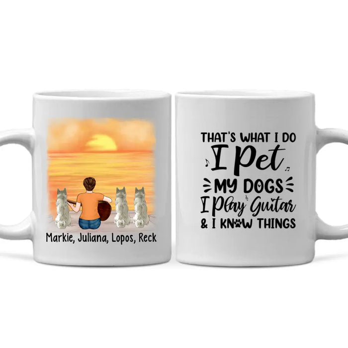 Personalized Mug, A Girl Playing Guitar With Dogs, Gift For Guitar And Dog Lovers