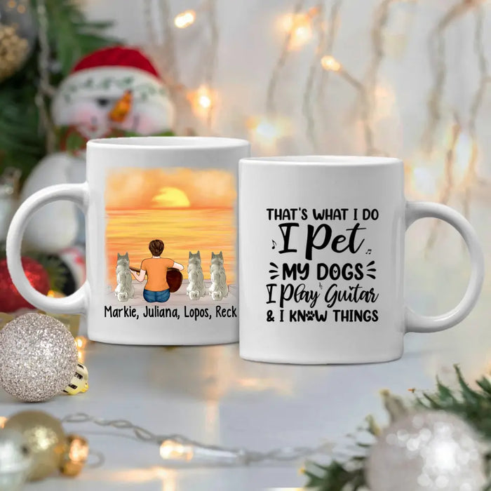 Personalized Mug, A Girl Playing Guitar With Dogs, Gift For Guitar And Dog Lovers