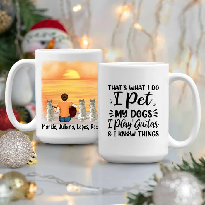 Personalized Mug, A Girl Playing Guitar With Dogs, Gift For Guitar And Dog Lovers