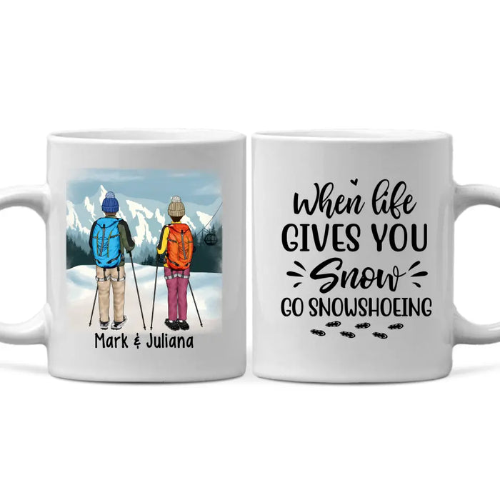 Personalized Mug, Snowshoeing Couple and Friends, Gift for Snowshoeing Lovers