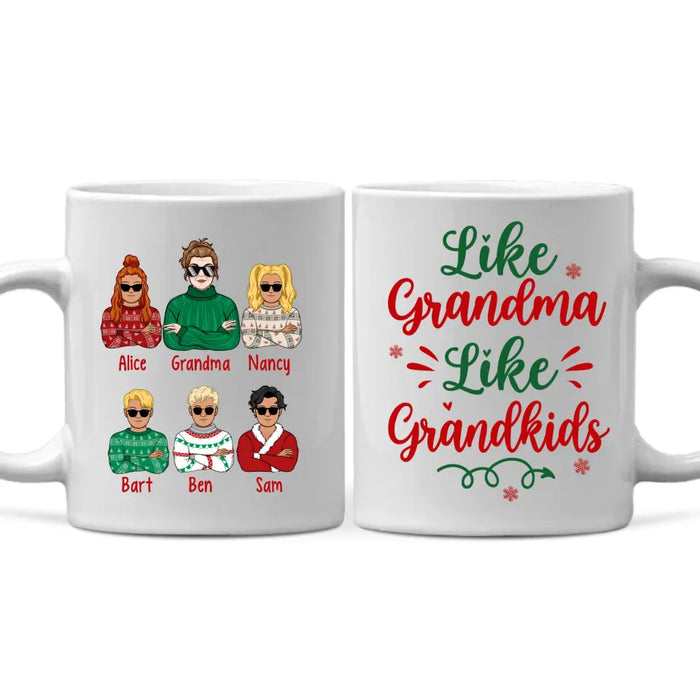 Up to 5 Kids, Like Grandma, Like Grandkids - Personalized Gifts Custom Mug for Grandma for Kids