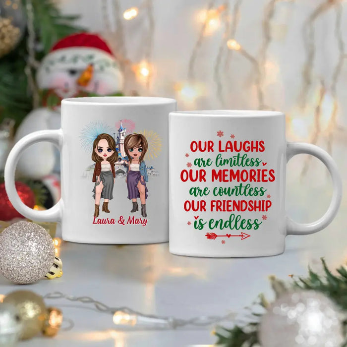 Personalized Mug, Up To 4 Girls, Christmas Gift For Best Friends, Sisters, Our Laughs Are Limitless
