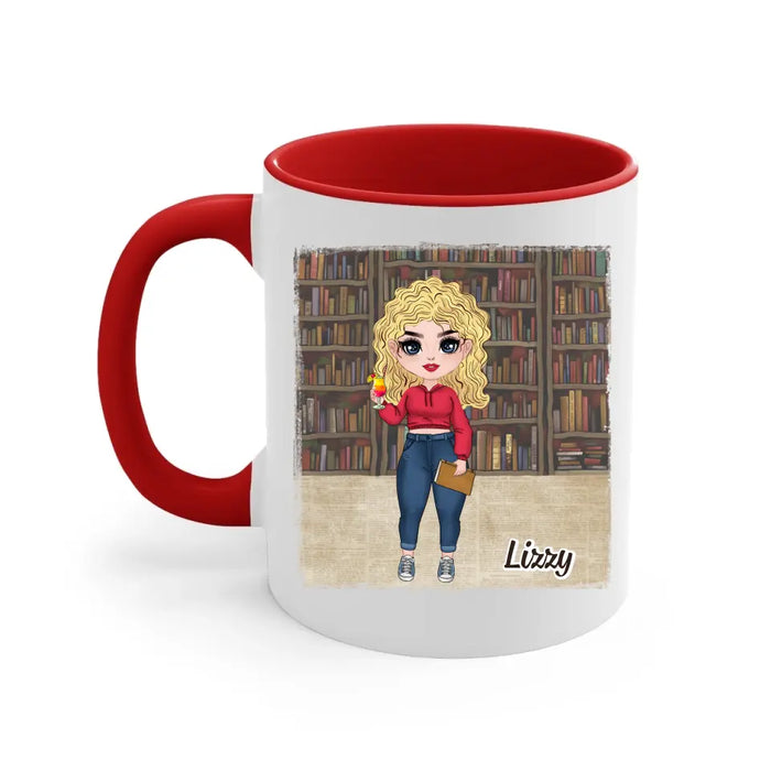 Personalized Mug, Gift For Book Lovers, Chibi Drinking With Books, Reading Forces You To Be Quiet