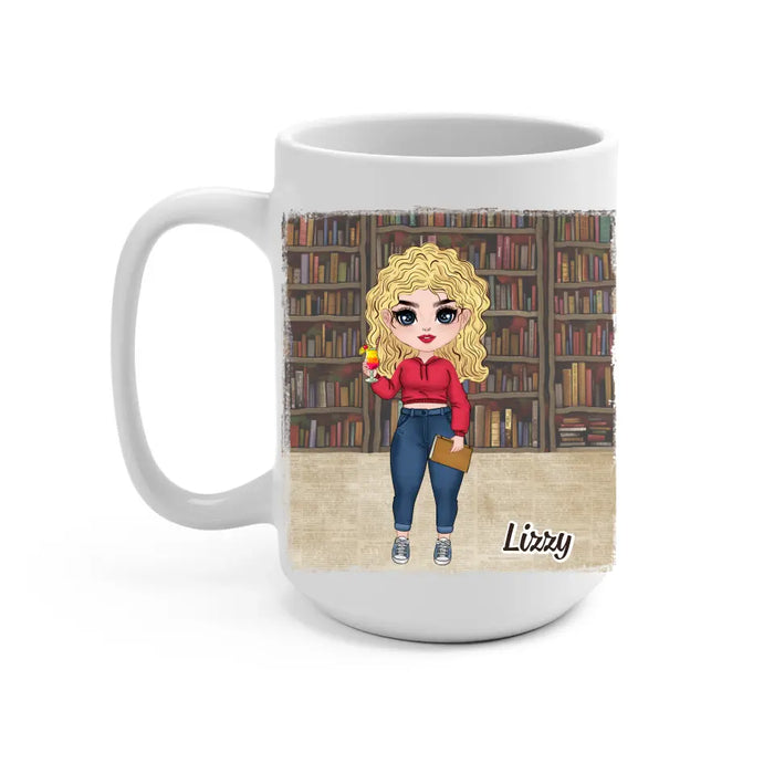 Personalized Mug, Gift For Book Lovers, Chibi Drinking With Books, Reading Forces You To Be Quiet