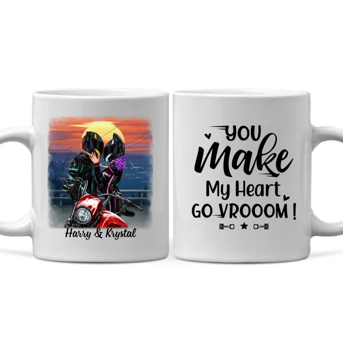 You Make My Heart Go Vrooom - Personalized Mug For Couples, Him, Her, Motorcycle Lovers