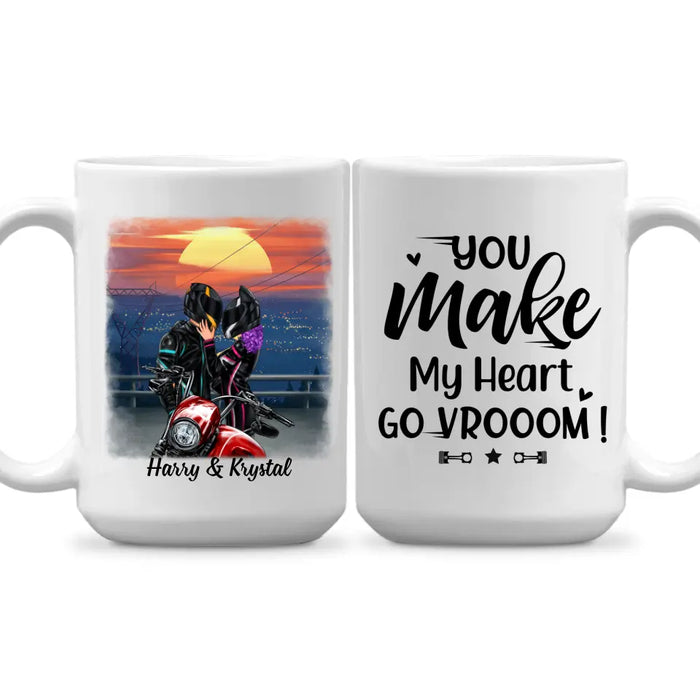 You Make My Heart Go Vrooom - Personalized Mug For Couples, Him, Her, Motorcycle Lovers