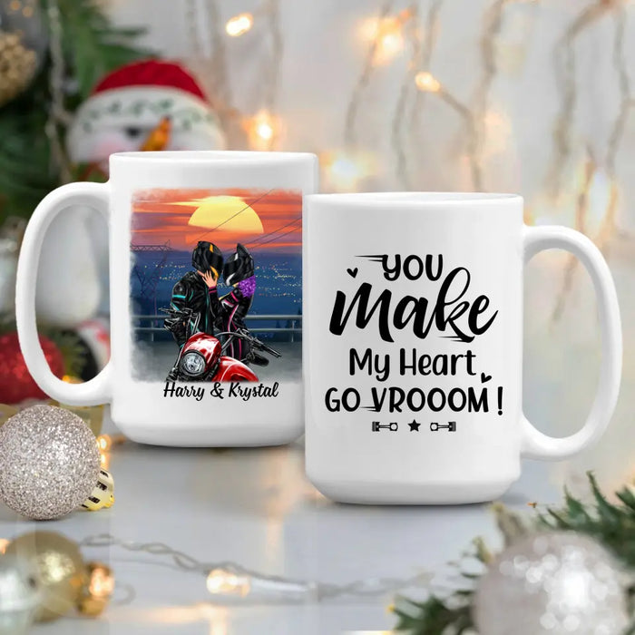 You Make My Heart Go Vrooom - Personalized Mug For Couples, Him, Her, Motorcycle Lovers