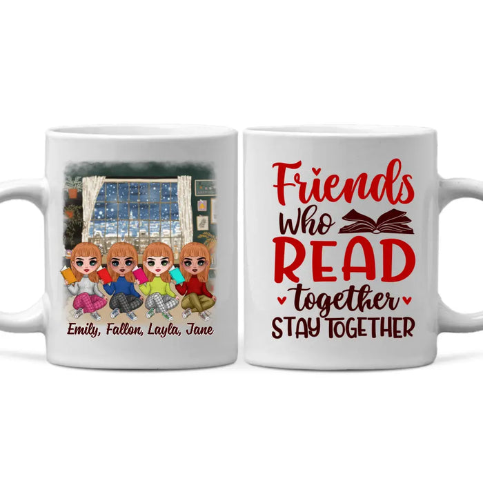 Up To 4 Chibi Friends Who Read Together Stay Together - Personalized Mug For Her, Friends, Book