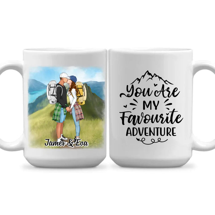 Kissing Hiking Couple - Personalized Mug For Her, Him