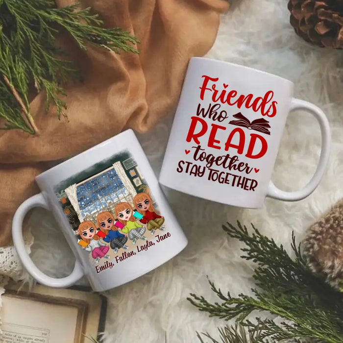 Up To 4 Chibi Friends Who Read Together Stay Together - Personalized Mug For Her, Friends, Book