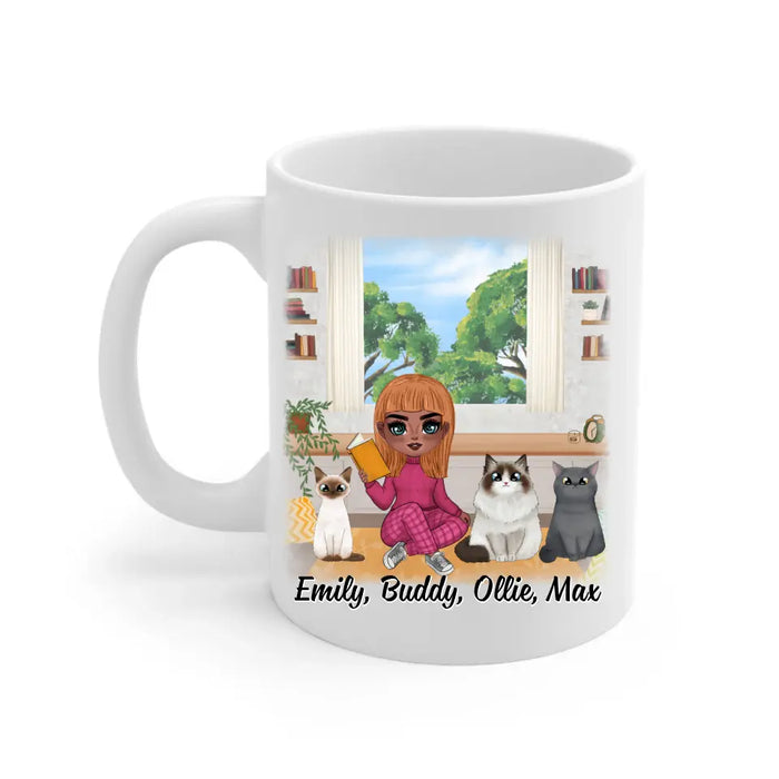 Up To 3 Cats Life Is Better With Books And Cats - Personalized Mug For Her, Cat Mom, Book