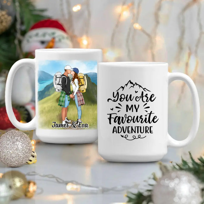 Kissing Hiking Couple - Personalized Mug For Her, Him