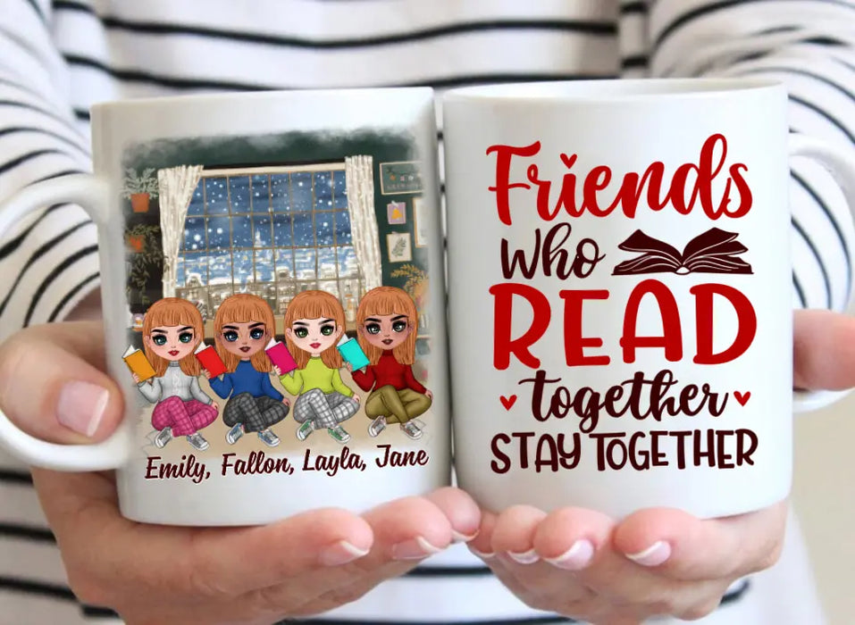 Up To 4 Chibi Friends Who Read Together Stay Together - Personalized Mug For Her, Friends, Book