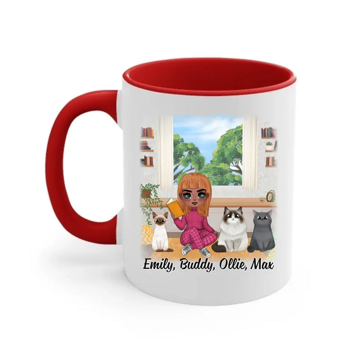 Up To 3 Cats Life Is Better With Books And Cats - Personalized Mug For Her, Cat Mom, Book