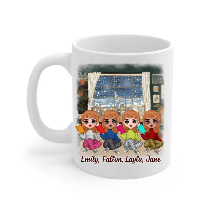 Up To 4 Chibi Friends Who Read Together Stay Together - Personalized Mug For Her, Friends, Book