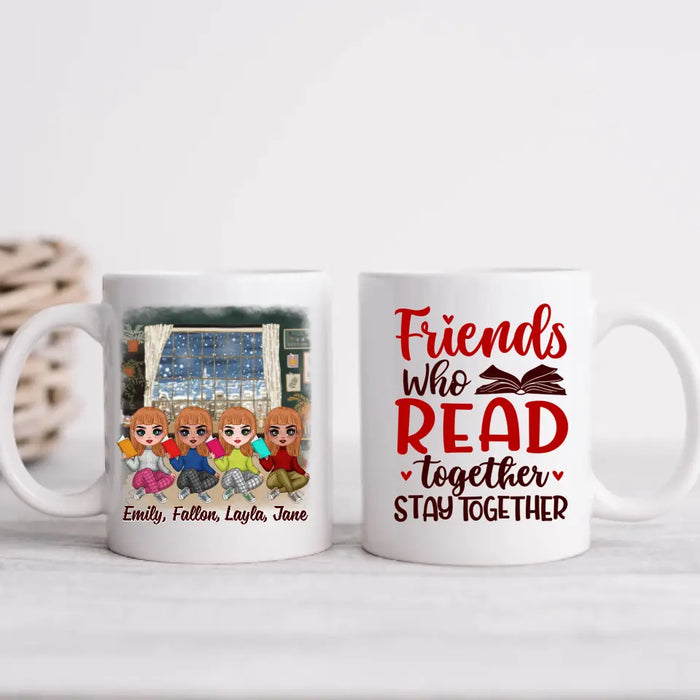 Up To 4 Chibi Friends Who Read Together Stay Together - Personalized Mug For Her, Friends, Book