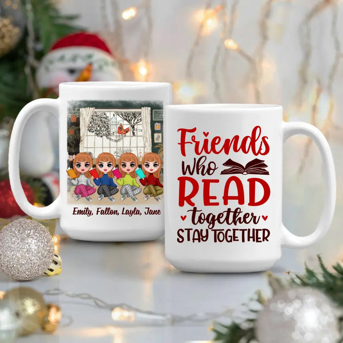 Up To 4 Chibi Friends Who Read Together Stay Together - Personalized Mug For Her, Friends, Book