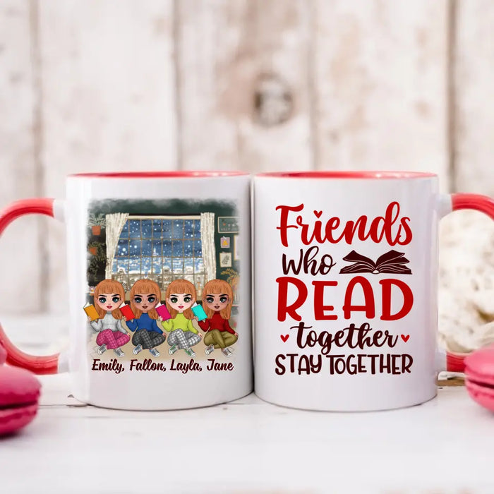 Up To 4 Chibi Friends Who Read Together Stay Together - Personalized Mug For Her, Friends, Book