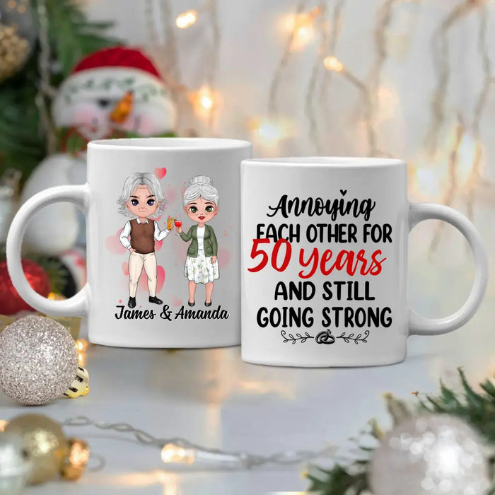 Chibi Older Couple Annoying Each Other For - Personalized Mug For Couples, Her, Him, Anniversary