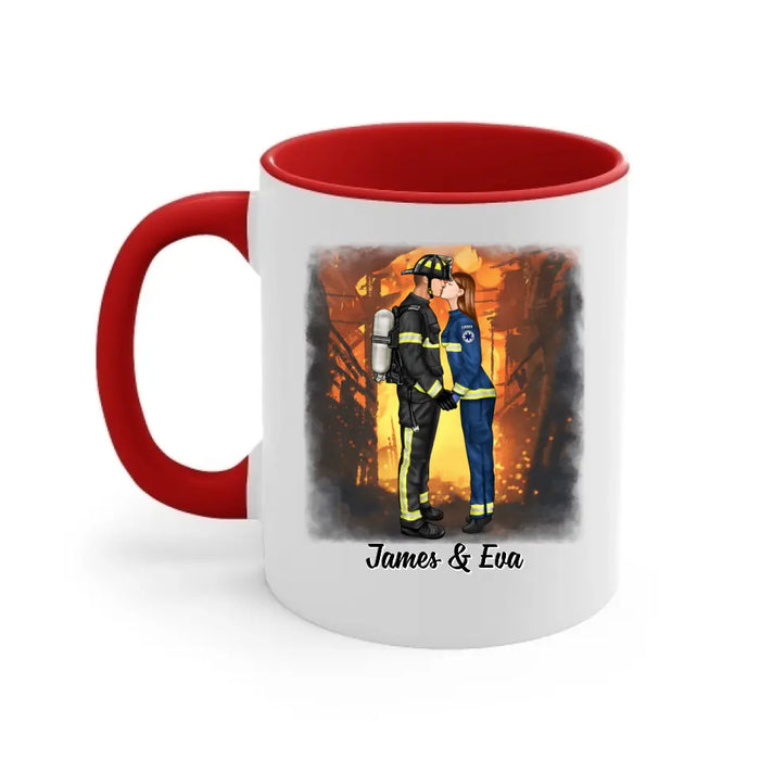 Saving Lives Kissing Couple - Personalized Mug Firefighter, EMS, Nurse, Police Officer, Military