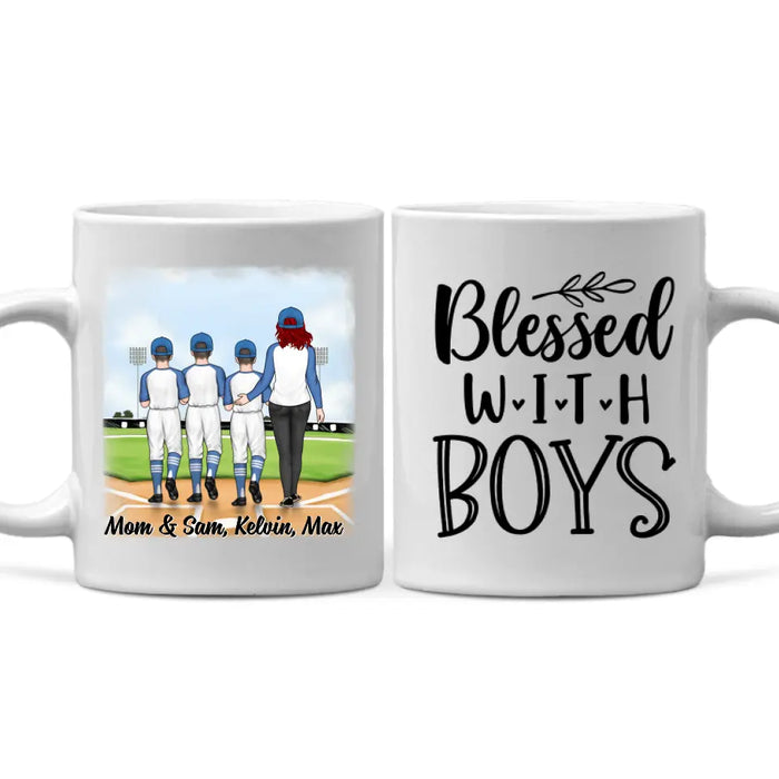 Up To 3 Sons Blessed With Boys - Personalized Mug For Her, Mom, Baseball