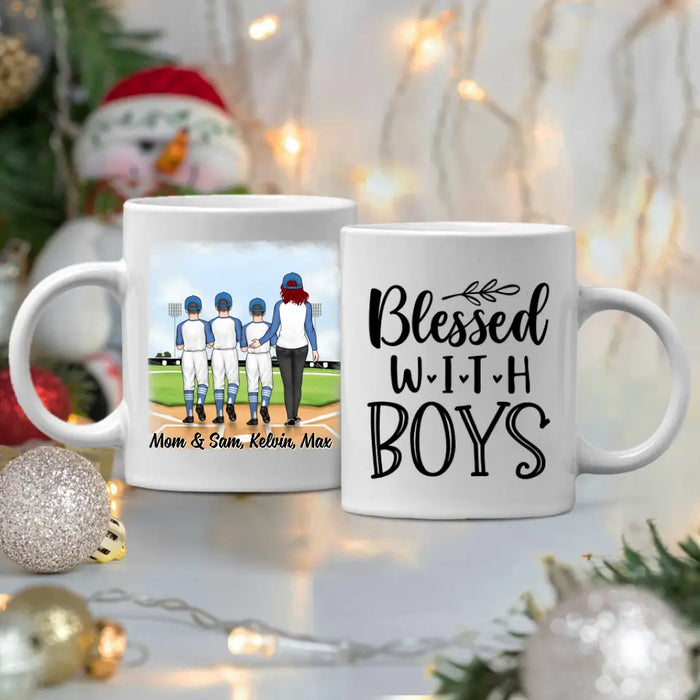 Up To 3 Sons Blessed With Boys - Personalized Mug For Her, Mom, Baseball