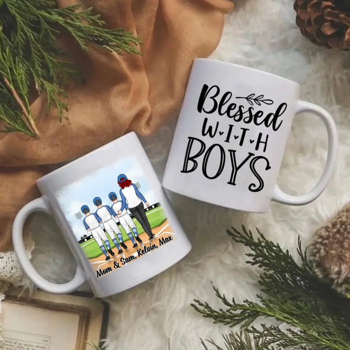 Up To 3 Sons Blessed With Boys - Personalized Mug For Her, Mom, Baseball