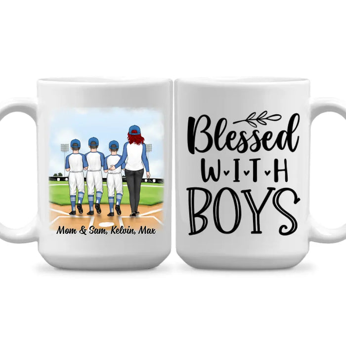 Up To 3 Sons Blessed With Boys - Personalized Mug For Her, Mom, Baseball