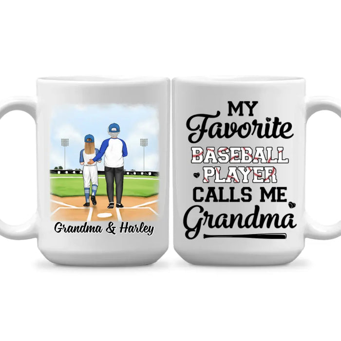 Up To 3 Kids My Favorite Baseball Player Calls Me Grandma - Personalized Mug For Grandma, Baseball