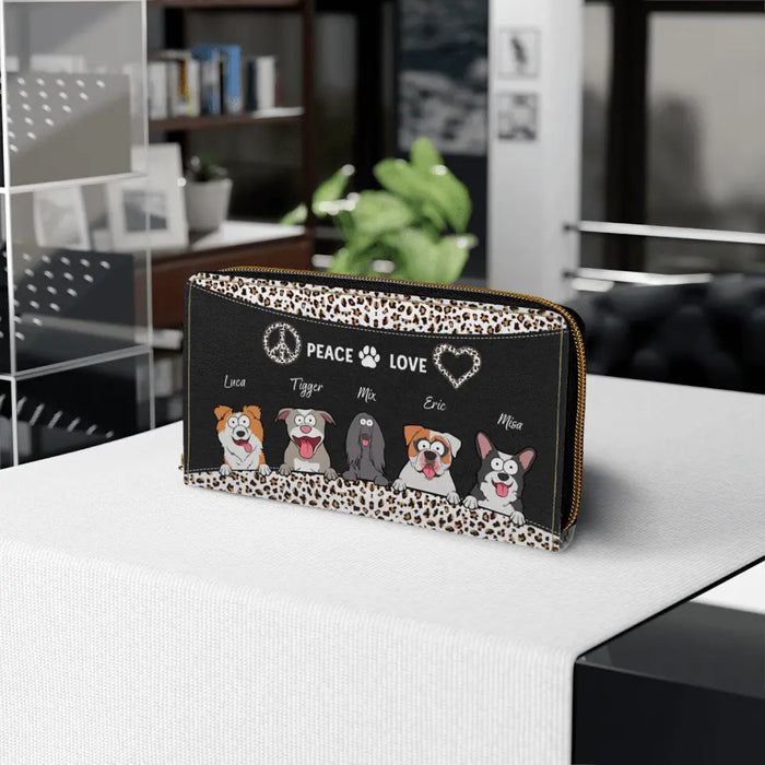 Personalized Peace Love Dogs Purse - Custom Wallet For Dog Mom, Dog Lovers