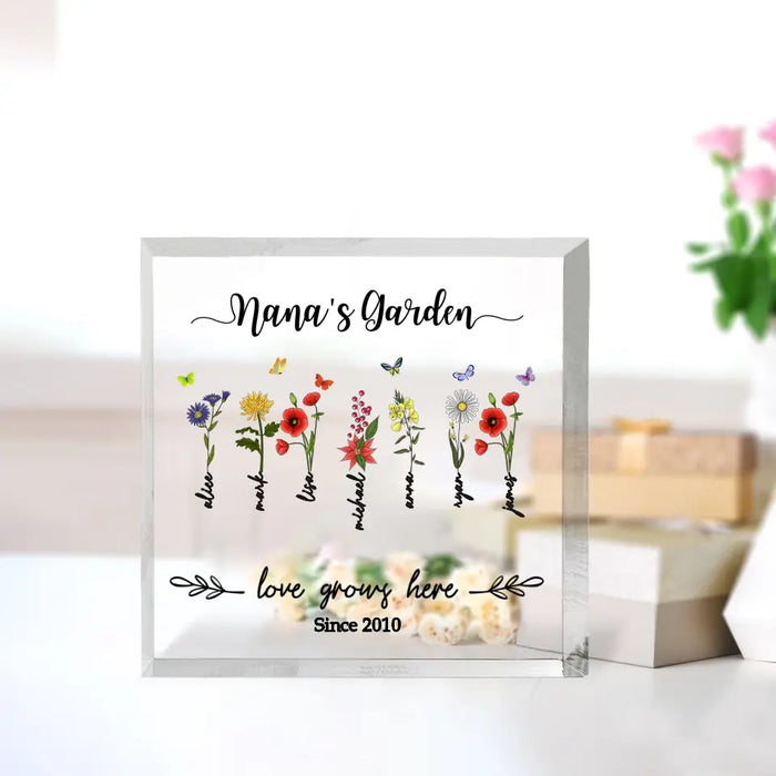 Nana's Garden Love Grows Here Since - Personalized Gifts Custom Acrylic Plaque, Gift For Mom, Grandma, Mother's day Gifts