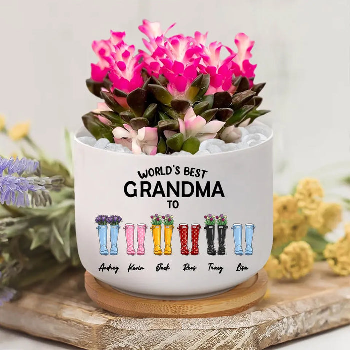 Custom World's Best Grandma Ceramic Pot - Garden Boots Plant Pot for Grandma, Personalized Mother's Day Gift