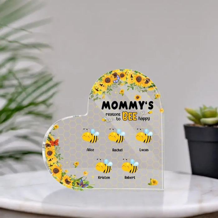 Mommy's Reasons To Bee Happy - Personalized Acrylic Plaque Custom Gift For Mom, Grandma, Mothers Day Gift
