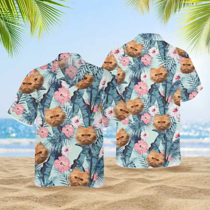 Custom Face Photo Upload Hawaiian Shirt, Hawaiian Shirt for Men, Tropical Style Cat Hawaiian Shirt